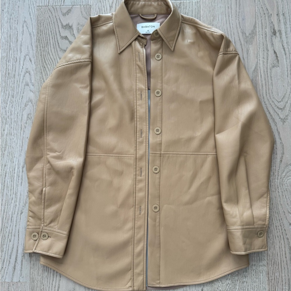 BABATON XS Tan Vegan Leather Pelli Shirt Jacket